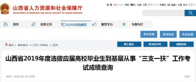 ​山西省2019年“三支一扶”笔试成绩能查了
